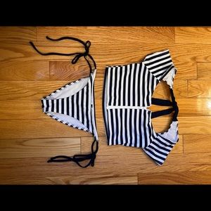Navy/ White Stripe Zip front Closure Bikini